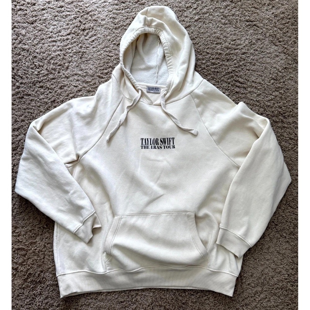 Taylor Swift The Eras Tour Hoodie Men's 2XL Beige Fleece Lined Graphic Pullover